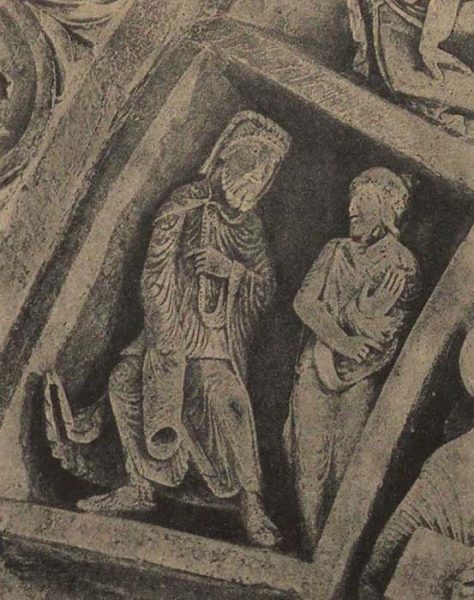 Деталь скульптурных изображений в архивольте главного портала церкви св. Магдалины в Везеле (XII в.)