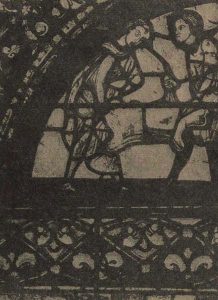 Часть витража собора в Шартре, изображающая сапожников за работой