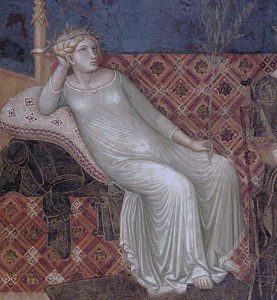 Амброджо Лоренцетти. Фигура "мира". Деталь фрески в палаццо Пубблико. Сиена