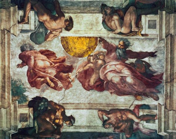 Микельанджело. Сотворение солнца и луны. Часть фрески потолка Сикстинской капеллы в Риме