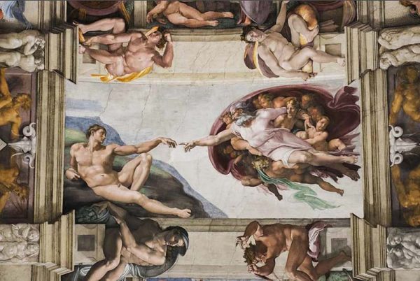 Микельанджело. Сотворение Адама. Часть фрески потолка Сикстинской капеллы в Риме