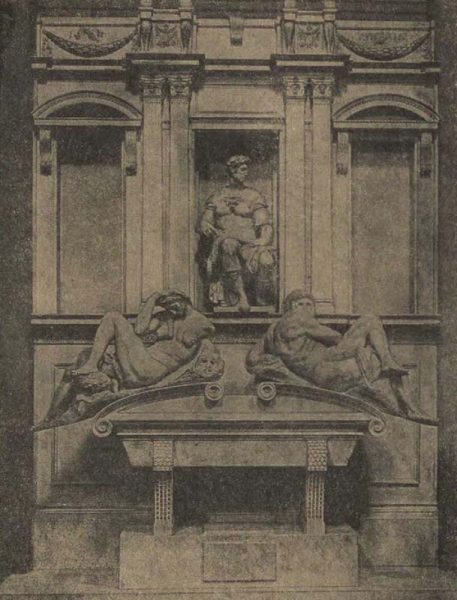 Микельанджело. Надгробие герцогу Джулиано Медичи. Мрамор. Сакристия Сан-Лоренцо. Флоренция